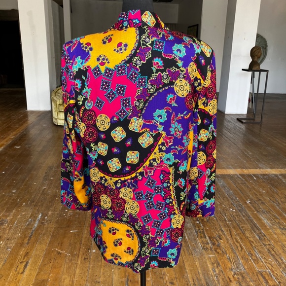 Jeweled tones retro relaxed/loose-fit single button blazer - Picture 4 of 7